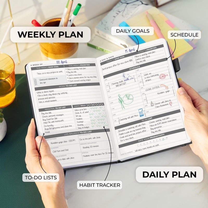 Clever Fox Daily Planner â€“ Undated Planning Notebook with Hourly Schedule & To-Do List â€“ Personal Day Task & Work Organizer, 6 Months (Black) - Image 3